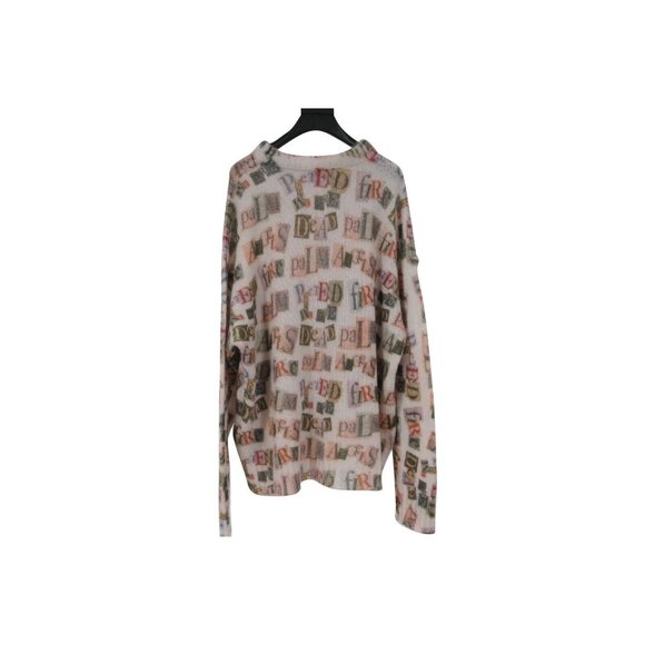 Palm Angels Mens Ransom Note All OVer Logo Sweater Pullover Medium Gray Mohair - Picture 5 of 9